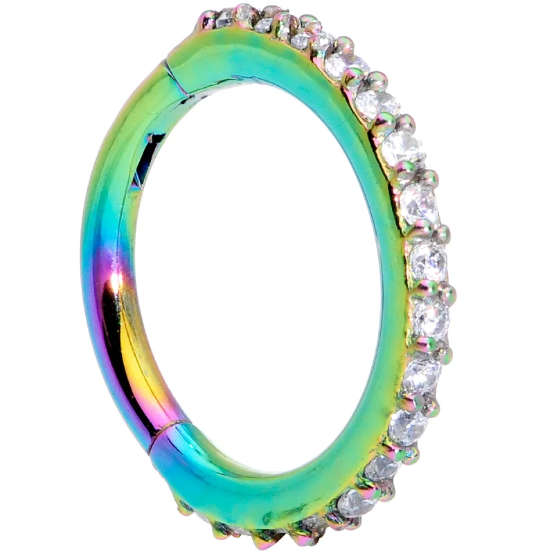 Trendy Nose Rings for Fashionable Women -16 Gauge 5/16 Clear CZ Gem Rainbow Hinged Segment Ring Trendy Nose Rings for Fashionable Women -16 Gauge 5/16 Clear CZ Gem Rainbow Hinged Segment Ring