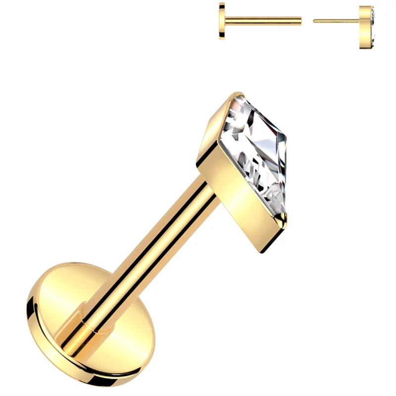 Women's Earrings – Elegant Designs for Every Personality--18 Gauge 5/16 Clear CZ Gem Spear Gold PVD Medical Grade Titanium Flat Back Earring