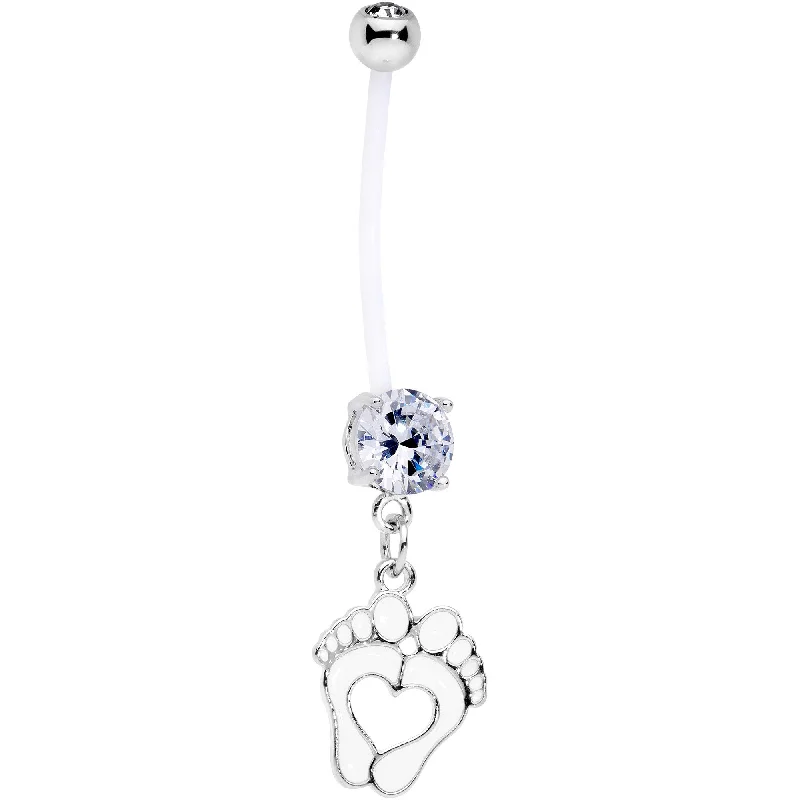 Stylish Belly Rings for Exclusive Fashion -Clear CZ Gem Baby Precious Footprints Dangle Pregnancy Belly Ring Stylish Belly Rings for Exclusive Fashion -Clear CZ Gem Baby Precious Footprints Dangle Pregnancy Belly Ring
