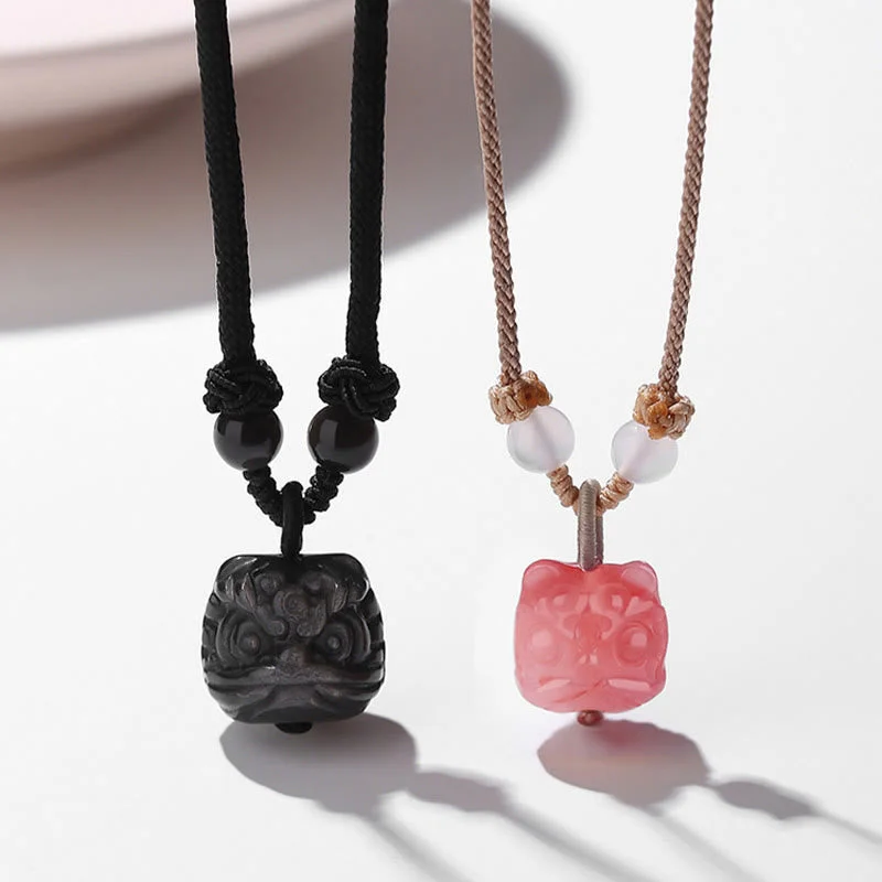 Shop Classic Women's Necklaces & Pendants with a Modern Twist-Buddha Stones Natural Silver Sheen Obsidian Red Agate Dancing Lion Protection Necklace Pendant Shop Classic Women's Necklaces & Pendants with a Modern Twist-Buddha Stones Natural Silver Sheen Obsidian Red Agate Dancing Lion Protection Necklace Pendant