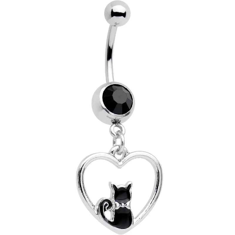 Designer Belly Rings for Fashion-Forward Women -Black Gem Got Your Heart Black Cat Dangle Belly Ring Designer Belly Rings for Fashion-Forward Women -Black Gem Got Your Heart Black Cat Dangle Belly Ring