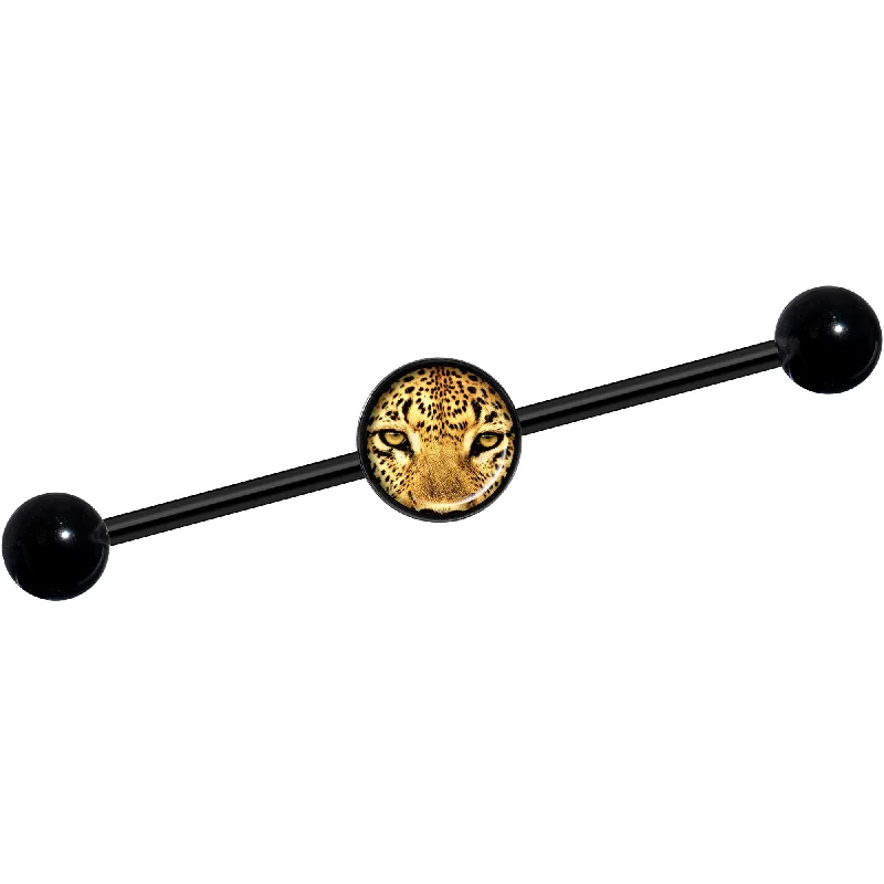 Women's Earrings – Elegant Designs for Every Personality--14 Gauge Full Color Leopard Eyes Black Industrial Barbell 37mm Women's Earrings – Elegant Designs for Every Personality--14 Gauge Full Color Leopard Eyes Black Industrial Barbell 37mm