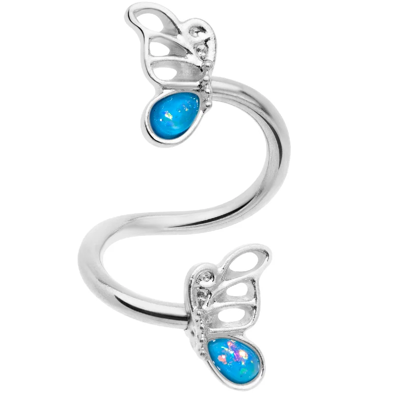 Designer Belly Rings for Fashion-Forward Women -Aqua Faux Opal Butterfly Spiral Twister Belly Ring Designer Belly Rings for Fashion-Forward Women -Aqua Faux Opal Butterfly Spiral Twister Belly Ring