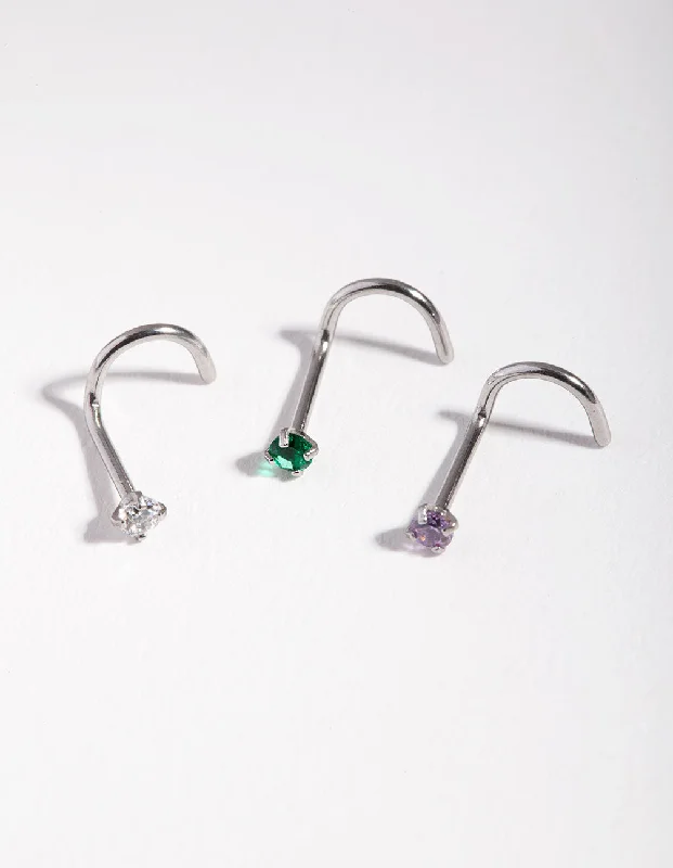 Nose Rings for Office Wear -Surgical Steel Classic Gem Nose Stud Pack
