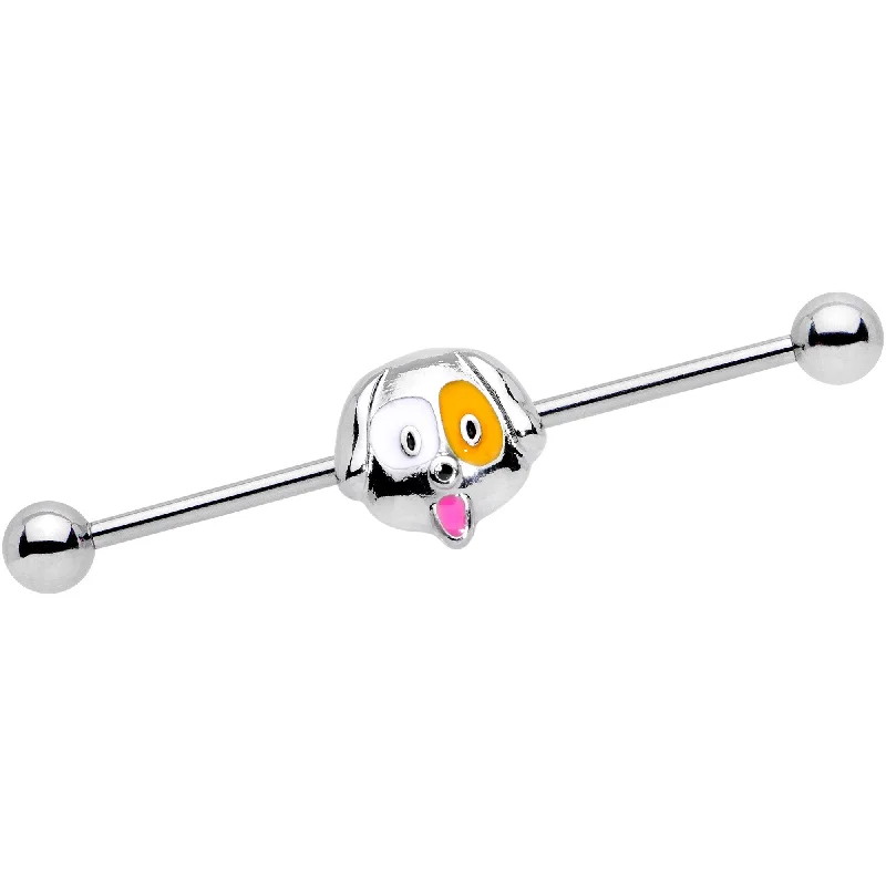Women's Earrings – Elegant Designs for Every Personality--14 Gauge Orange White Perfect Pooch Dog Industrial Barbell 38mm