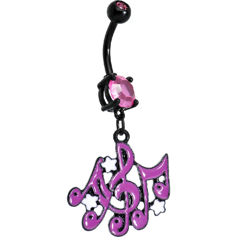 Beautiful Belly Rings with Stunning Accents -Pink Gem Purple Superstar Music Note Dangle Belly Ring