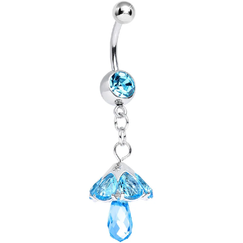 Comfortable Belly Rings for Fashion-Forward Women -Aqua CZ Fairy Mushroom Dangle Belly Ring Comfortable Belly Rings for Fashion-Forward Women -Aqua CZ Fairy Mushroom Dangle Belly Ring