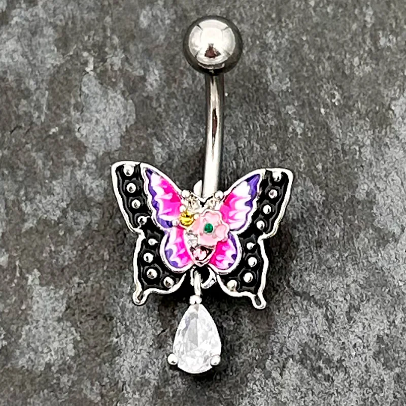Comfortable Belly Rings with Vibrant Shine -Clear Yellow Green Gem Exotic Butterfly Dangle Belly Ring Comfortable Belly Rings with Vibrant Shine -Clear Yellow Green Gem Exotic Butterfly Dangle Belly Ring