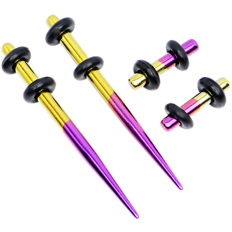 Women's Earrings – Elegant Designs for Every Personality--10 Gauge Yellow and Purple Titanium IP Steel Taper Plug Set Women's Earrings – Elegant Designs for Every Personality--10 Gauge Yellow and Purple Titanium IP Steel Taper Plug Set