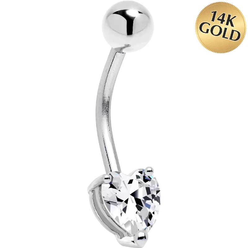Trendy Belly Rings with Radiant Stones -16 Gauge Solid 14KT White Gold Cubic Zirconia Heart Solitaire Belly Ring Trendy Belly Rings with Radiant Stones -16 Gauge Solid 14KT White Gold Cubic Zirconia Heart Solitaire Belly Ring