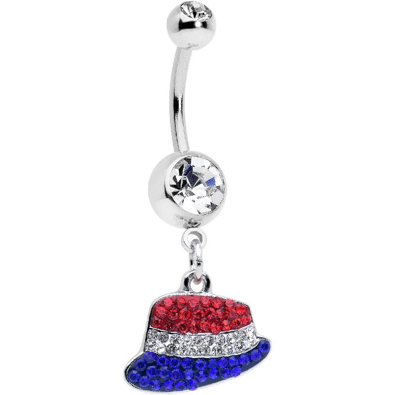 Trendy Belly Rings for Chic Fashion -Red Blue Clear Gem Patriotic Hat Dangle Belly Ring Trendy Belly Rings for Chic Fashion -Red Blue Clear Gem Patriotic Hat Dangle Belly Ring