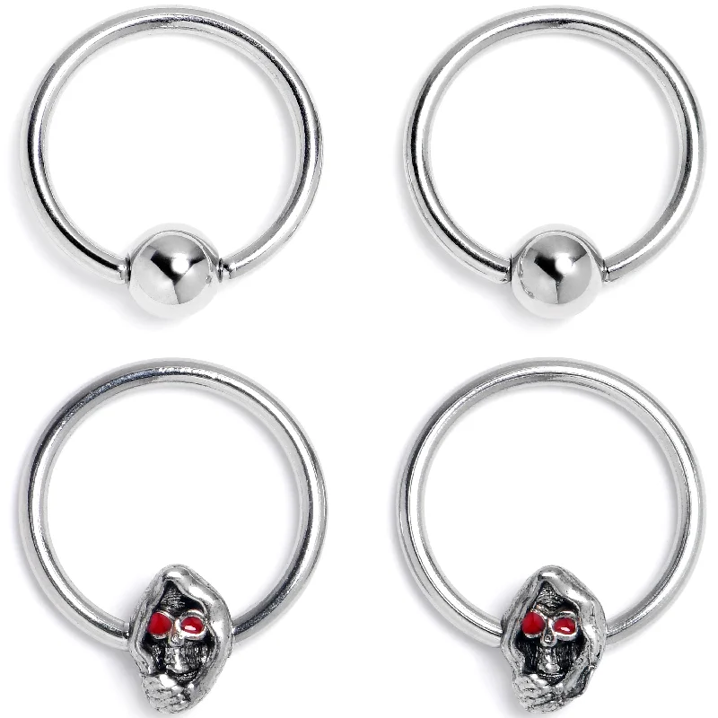 Vibrant Lip Rings for Bold Looks16 Gauge 3/8 Skull Red Eyes BCR Captive Bead Ring Set of 4