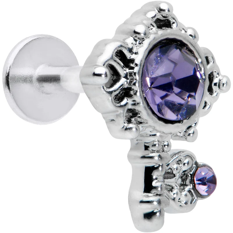 Women's Earrings – Elegant Designs for Every Personality--16 Gauge 1/4 Purple Gem Unlock My Heart Key Labret Monroe Tragus Women's Earrings – Elegant Designs for Every Personality--16 Gauge 1/4 Purple Gem Unlock My Heart Key Labret Monroe Tragus
