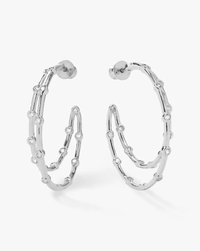 Women's Earrings – Elegant Designs for Every Personality--Big Ass Doubled Hoops 1.5" - Silver|White Diamondettes Women's Earrings – Elegant Designs for Every Personality--Big Ass Doubled Hoops 1.5" - Silver|White Diamondettes