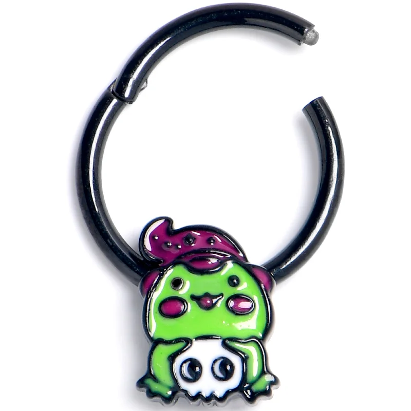 Women's Earrings – Elegant Designs for Every Personality--16 Gauge 3/8 Black Witch Frog Skull Halloween Hinged Segment Ring