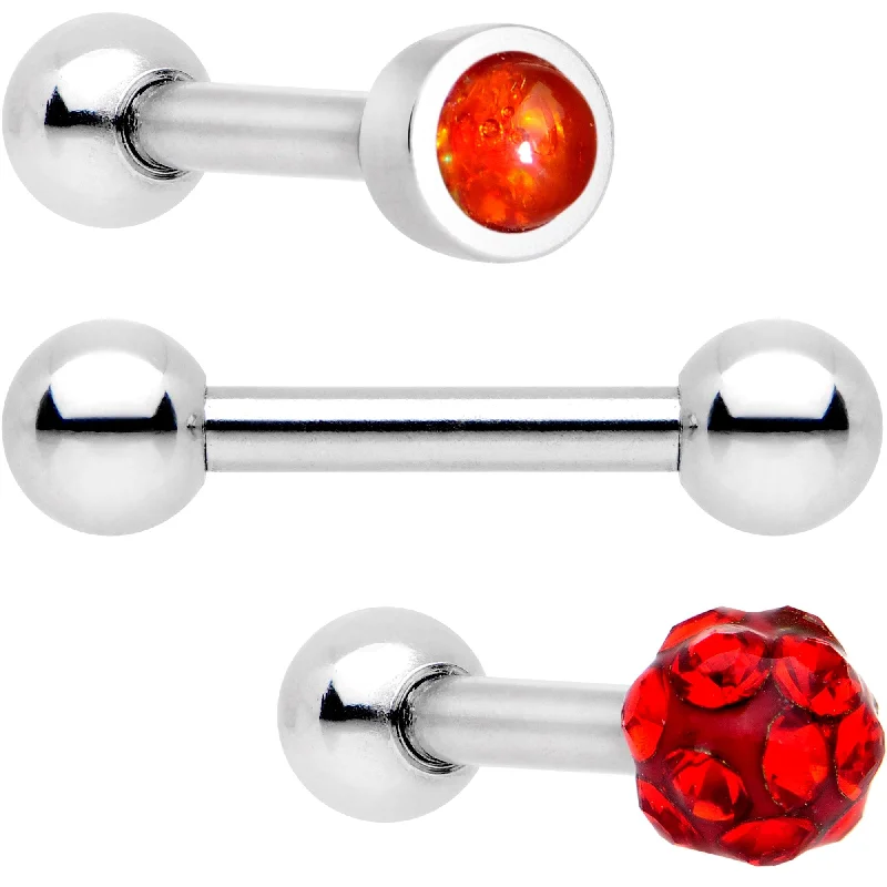 Women's Earrings – Elegant Designs for Every Personality--16 Gauge 1/4 Red Faux Opal Inlay Cartilage Tragus Earring 3 Pack Set