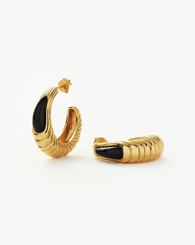Women's Earrings – Elegant Designs for Every Personality--Wavy Ridge Gemstone Medium Hoop Earrings
