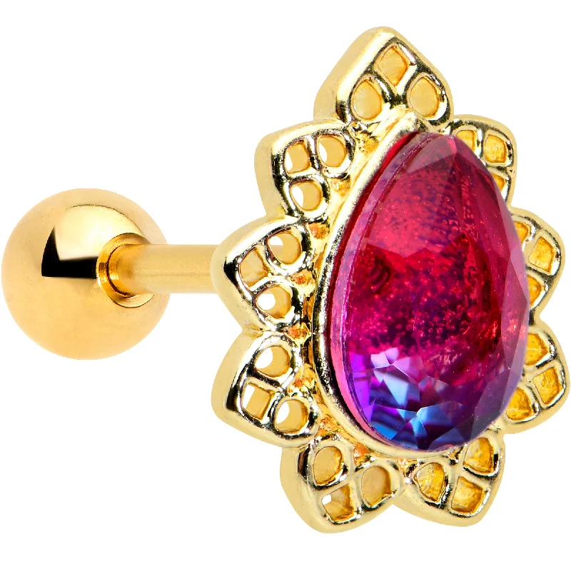 Women's Earrings – Elegant Designs for Every Personality--16 Gauge 1/4 Purple Tourmaline Gold Tone Drop Cartilage Tragus Earring