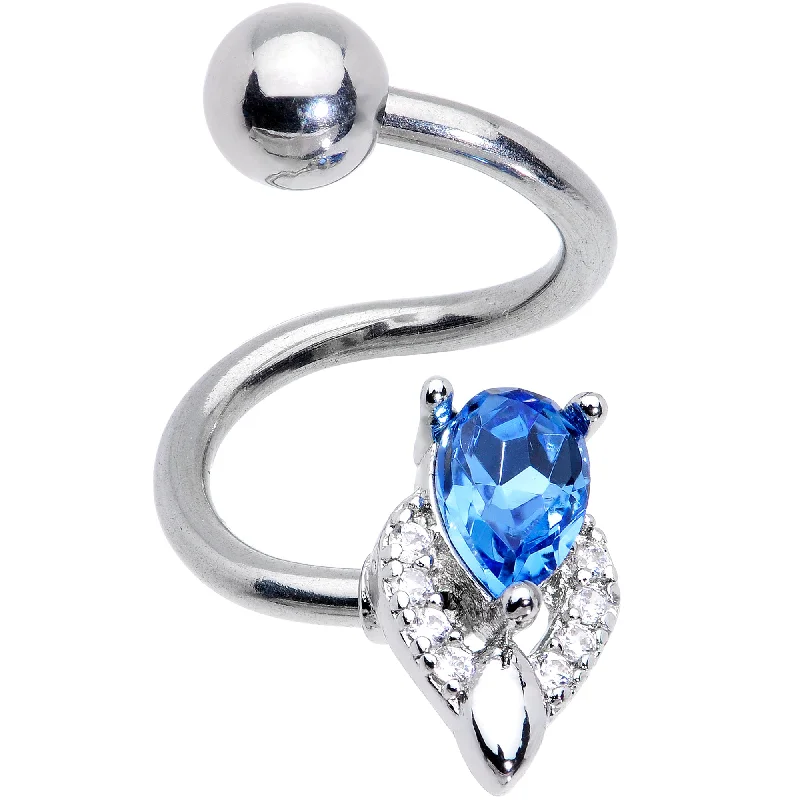 Belly Rings with Colorful Stones for Bold Fashion -Clear Blue Gem Triple Oval Spiral Belly Ring Belly Rings with Colorful Stones for Bold Fashion -Clear Blue Gem Triple Oval Spiral Belly Ring