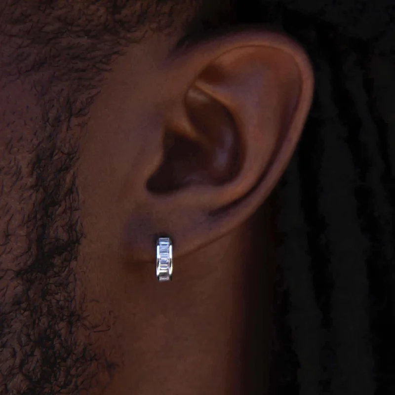 Silver Bracelets for Men-Baguette Hoop Stud Earrings in White Gold
