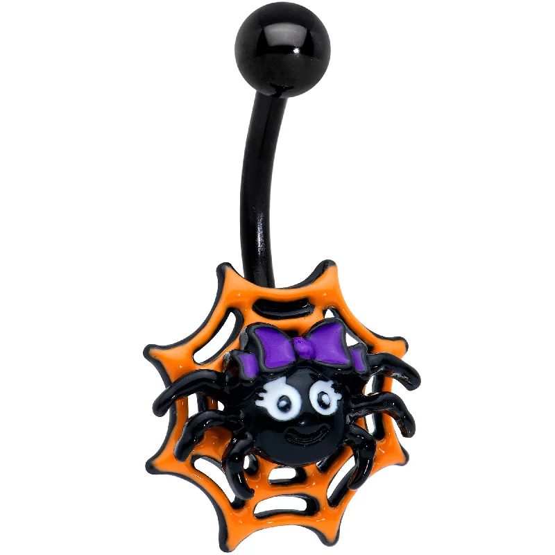 Trendy Belly Rings for Personalized Fashion -Black Orange Spider Web Purple Bow Spider Halloween Belly Ring Trendy Belly Rings for Personalized Fashion -Black Orange Spider Web Purple Bow Spider Halloween Belly Ring