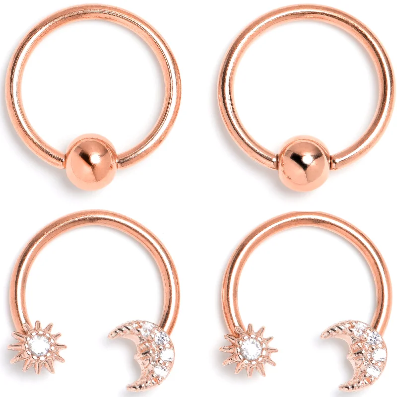 Stunning Lip Rings for All Fashion Preferences16 Gauge 3/8 Clear Gem Rose Gold Tone Moon Sun Captive Horseshoe Set of 4