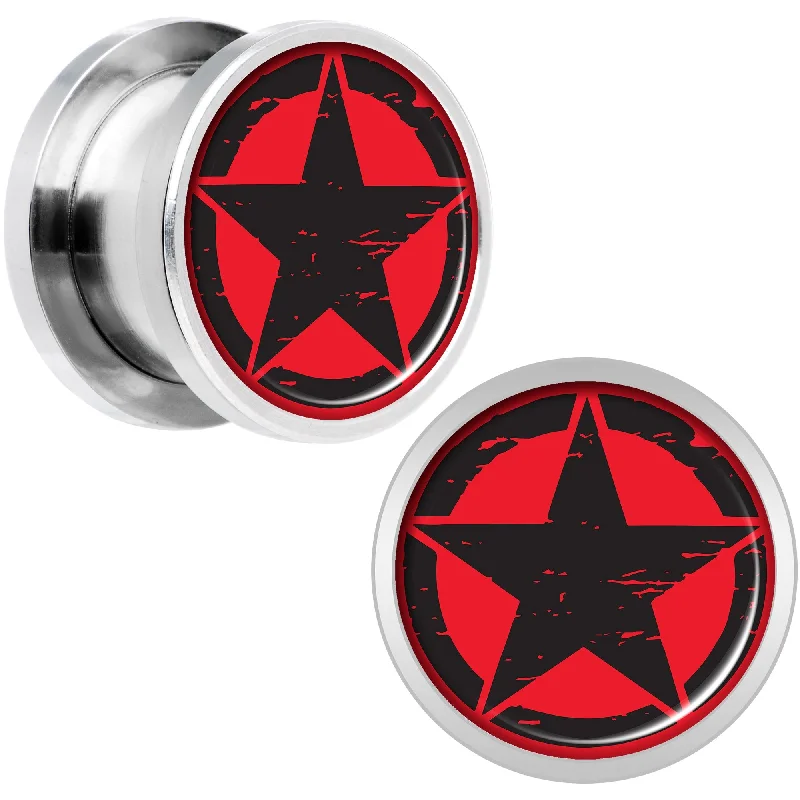 Women's Earrings – Elegant Designs for Every Personality--Black Red Distressed Star Steel Screw Fit Plug Set 1/2 Women's Earrings – Elegant Designs for Every Personality--Black Red Distressed Star Steel Screw Fit Plug Set 1/2