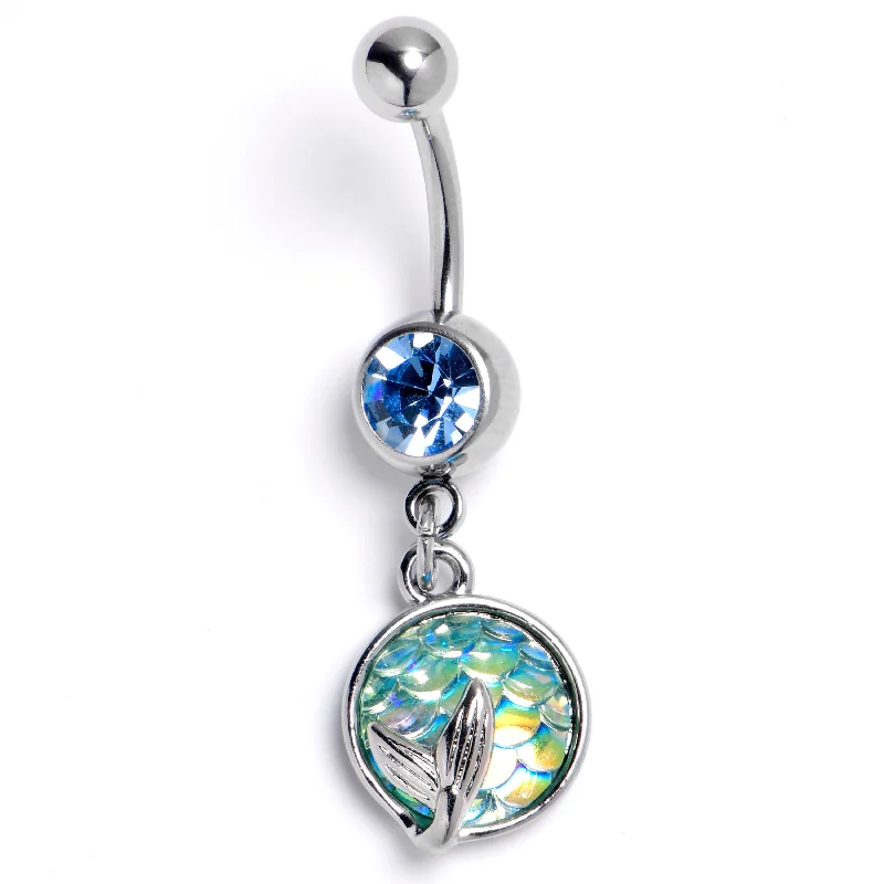 Sparkling Belly Rings for Unique Shine -Blue Gem Mermaid Blue Scale Tail Dangle Belly Ring Sparkling Belly Rings for Unique Shine -Blue Gem Mermaid Blue Scale Tail Dangle Belly Ring