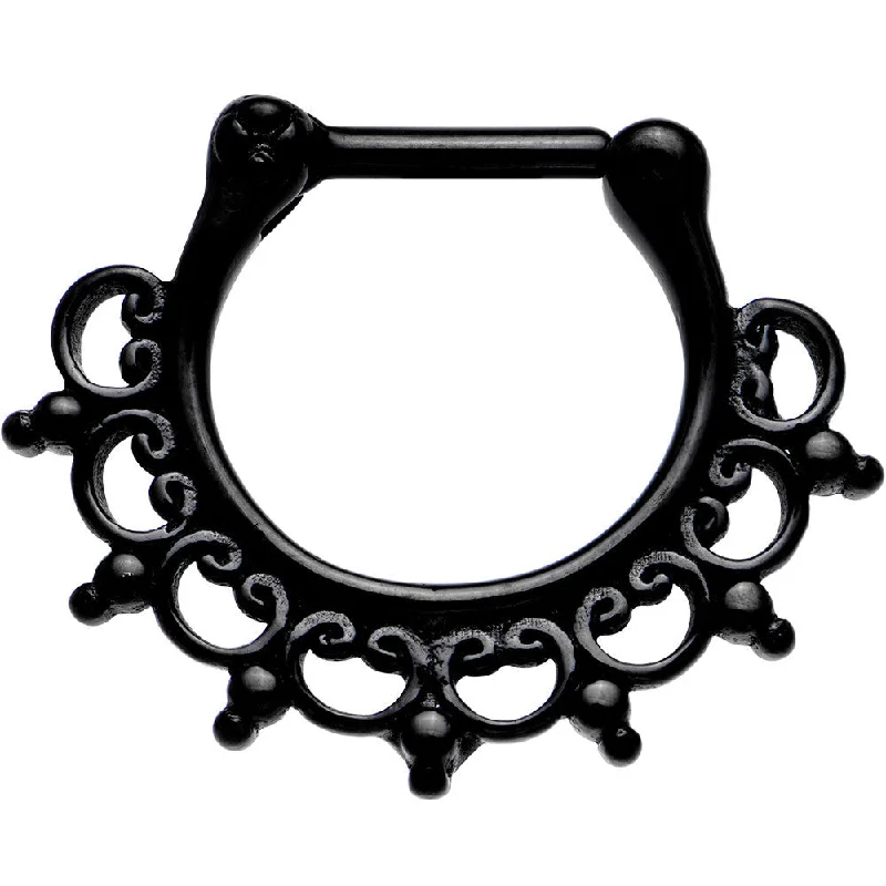 Trendy Nose Rings for Stunning Looks -16 Gauge 1/4 Black IP Tribal Lace Fan Septum Clicker Trendy Nose Rings for Stunning Looks -16 Gauge 1/4 Black IP Tribal Lace Fan Septum Clicker