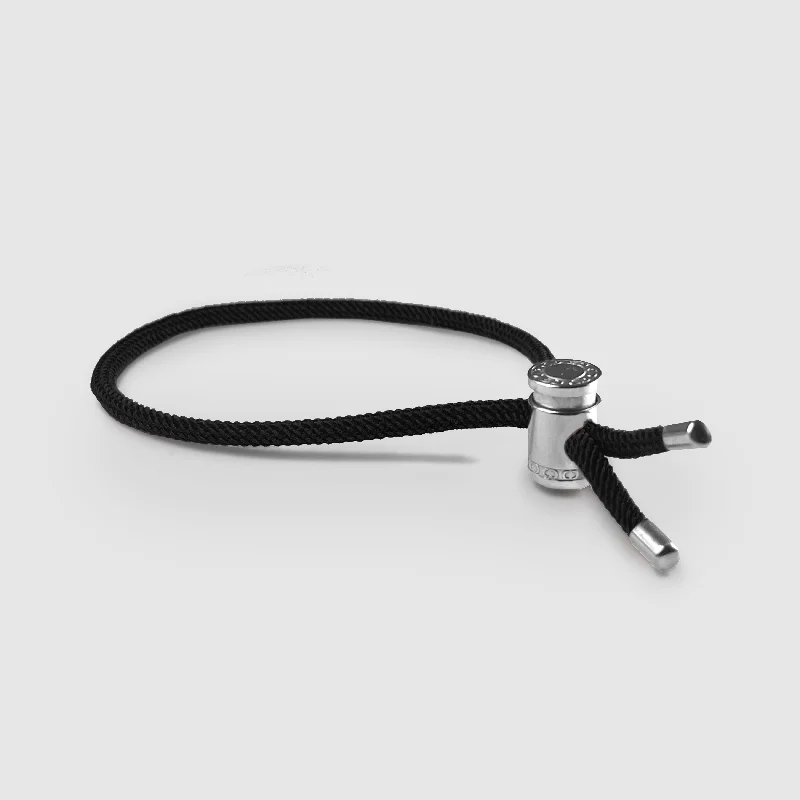 Trendy Cuff Bracelets for Men-Black Cord Toggle Bracelet (Silver)