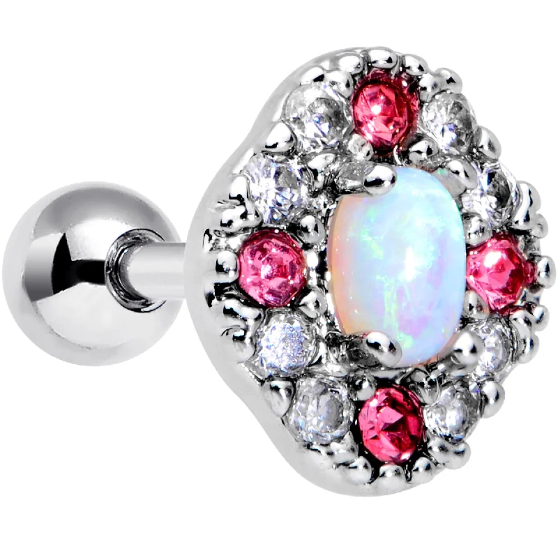 Women's Earrings – Elegant Designs for Every Personality--16 Gauge 1/4 White Synthetic Opal Glam Oval Cartilage Tragus Earring