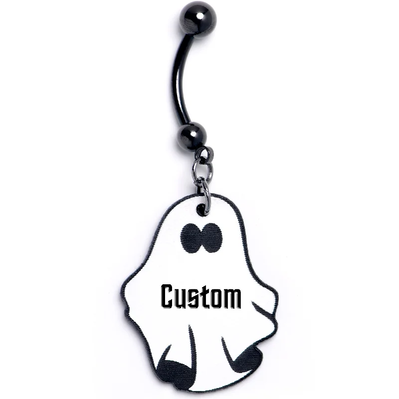 Beautiful Belly Rings for Timeless Looks -Custom Black Halloween Ghost Personalized Dangle Belly Ring Beautiful Belly Rings for Timeless Looks -Custom Black Halloween Ghost Personalized Dangle Belly Ring