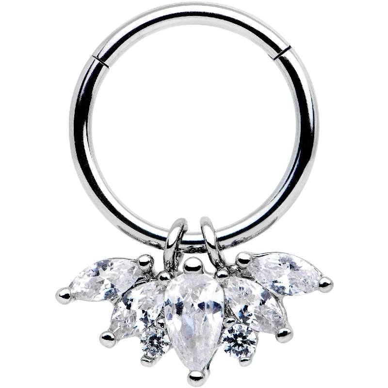 Bold and Beautiful Lip Rings16 Gauge 3/8 Clear Gem Blooming Hinged Segment Ring