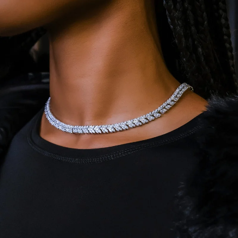 Shop Classic Women's  Necklaces & Pendants with a Modern Twist-Iced Herringbone Necklace in White Gold- 7mm