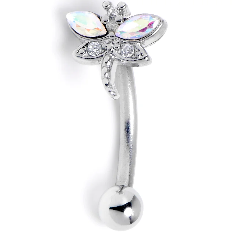 Women's Earrings – Elegant Designs for Every Personality--16 Gauge 5/16 Aurora CZ Gem Understated Dragonfly Curved Eyebrow Ring