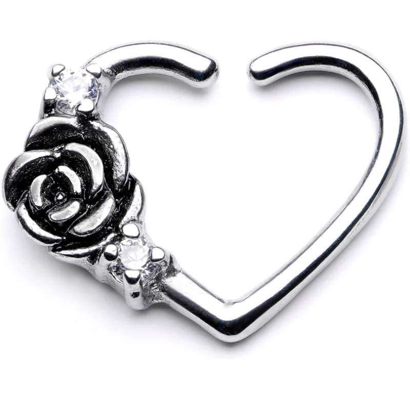 Women's Earrings – Elegant Designs for Every Personality--16 Gauge 3/8 Clear CZ Gem Unfurling Rose Flower Right Heart Closure Ring Women's Earrings – Elegant Designs for Every Personality--16 Gauge 3/8 Clear CZ Gem Unfurling Rose Flower Right Heart Closure Ring