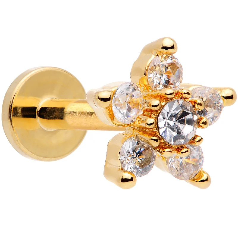 Simple Lip Rings for Minimalist Style16 Gauge 5/16 Clear CZ Star Gold Tone Internally Threaded Labret Simple Lip Rings for Minimalist Style16 Gauge 5/16 Clear CZ Star Gold Tone Internally Threaded Labret