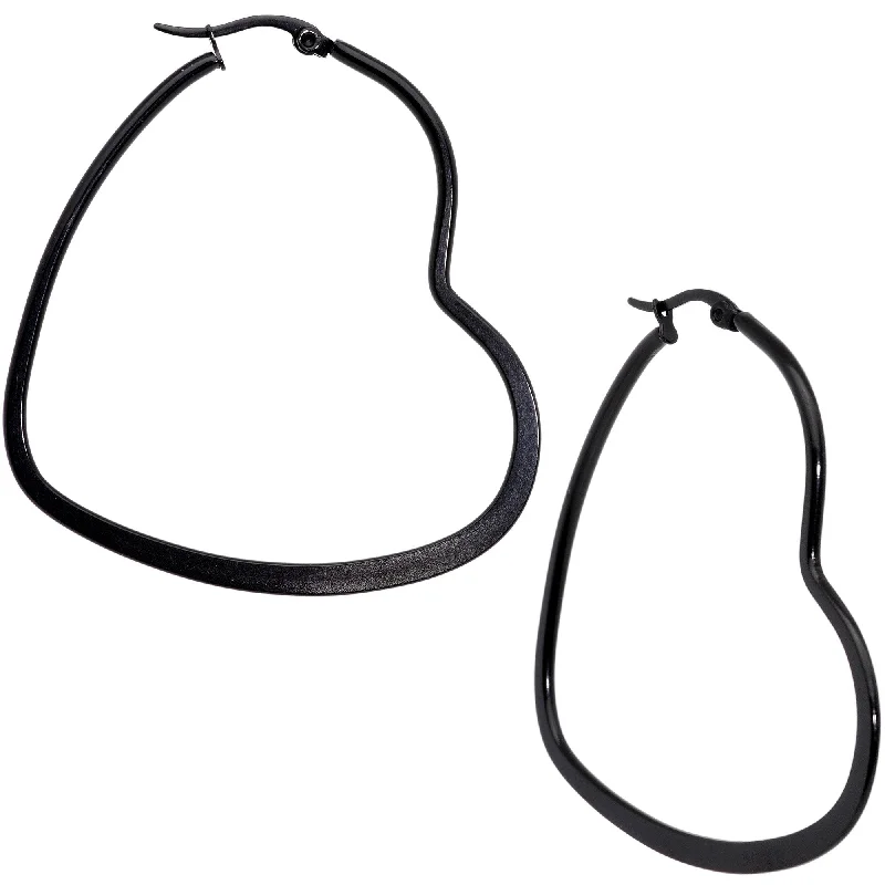 Women's Earrings – Elegant Designs for Every Personality--50mm Black Tone PVD Stainless Steel Heart Hoop Earrings Women's Earrings – Elegant Designs for Every Personality--50mm Black Tone PVD Stainless Steel Heart Hoop Earrings