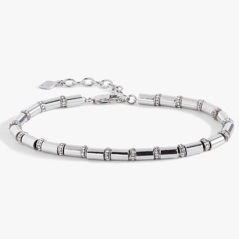 Women's Bangles with Pearl Details-Tube Bead and Crystal Chain Bracelet