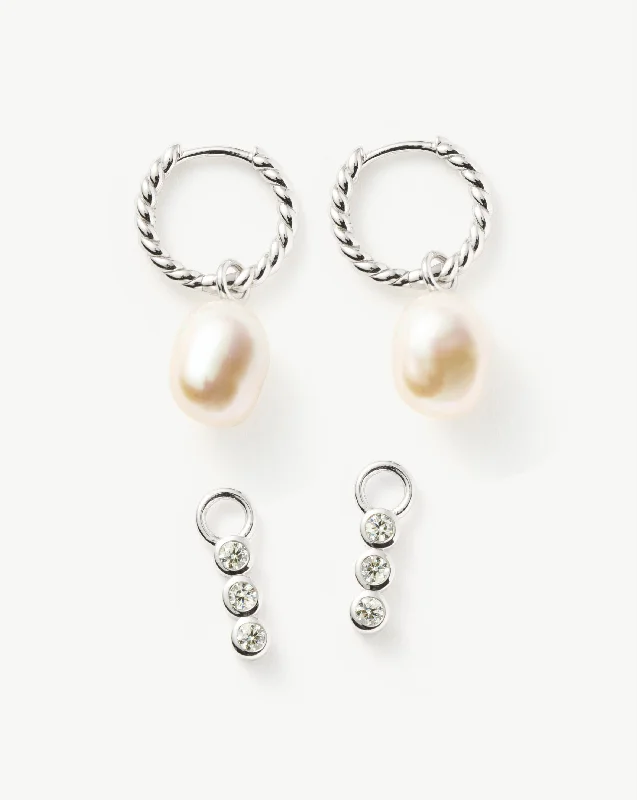 Women's Earrings – Elegant Designs for Every Personality--Twisted Pearl & Drop Hoop Earring Set | Sterling Silver/Pearl Women's Earrings – Elegant Designs for Every Personality--Twisted Pearl & Drop Hoop Earring Set | Sterling Silver/Pearl