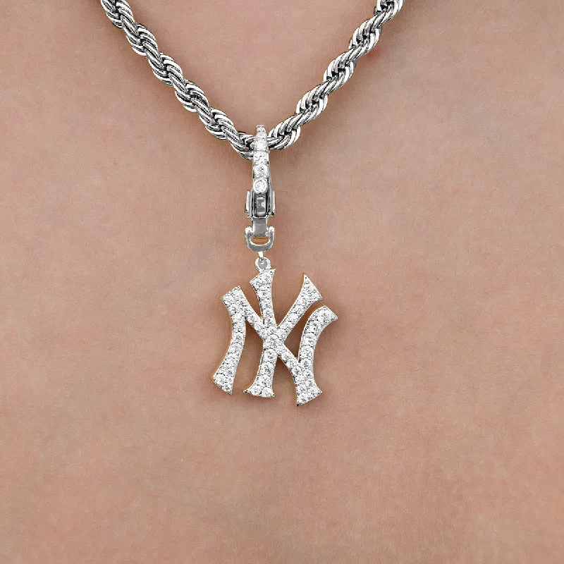 Shop Classic Women's Necklaces & Pendants with a Modern Twist-New York Yankees Official MLB Micro Logo Clip On Pendant in White Gold Shop Classic Women's Necklaces & Pendants with a Modern Twist-New York Yankees Official MLB Micro Logo Clip On Pendant in White Gold