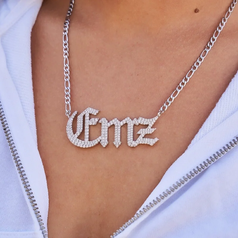 Shop Classic Women's  Necklaces & Pendants with a Modern Twist-Iced Gothic Font