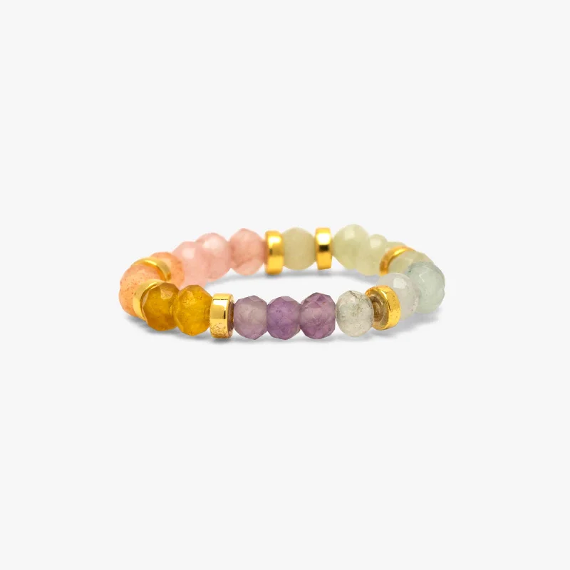 Chic Women's Rings for Fashion-Forward Looks-Ombre Rainbow Bead Stretch Ring