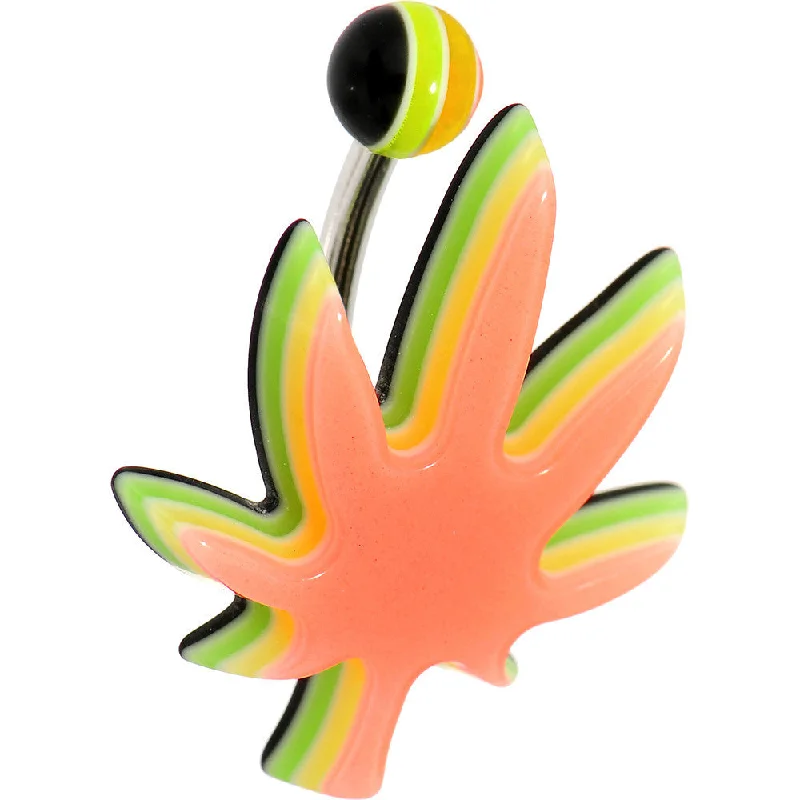 Comfortable Belly Rings for Modern Fashion -Light Orange Acrylic Multi Layered Ganja Leaf Belly Ring Comfortable Belly Rings for Modern Fashion -Light Orange Acrylic Multi Layered Ganja Leaf Belly Ring