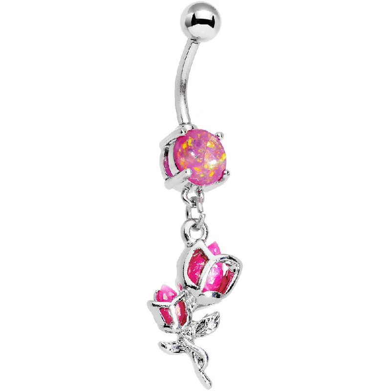 Designer Belly Rings for Stunning Style -Pink Faux Opal Roses Ready to Flower Dangle Belly Ring Designer Belly Rings for Stunning Style -Pink Faux Opal Roses Ready to Flower Dangle Belly Ring