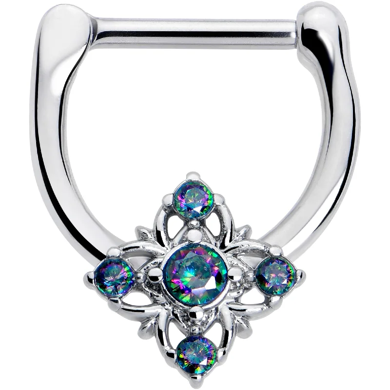 Chunky Nose Rings -16 Gauge 5/16 Vitrail CZ Gem Beauty Cross Cartilage Clicker