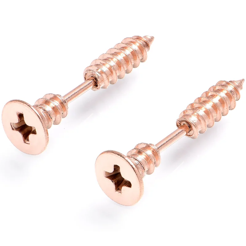 Women's Earrings – Elegant Designs for Every Personality--Rose Gold Stainless Steel Screw Stud Earrings Cheater Plug Set