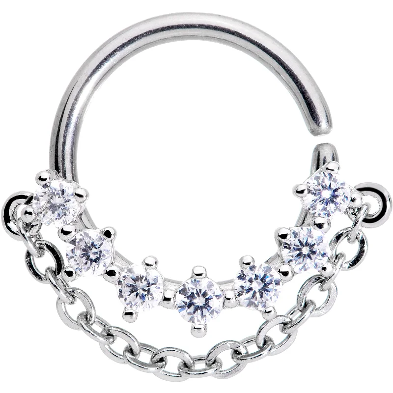 Fashionable Lip Rings for All Styles16 Gauge 3/8 Clear CZ Gem Chain Dangle Seamless Circular Ring
