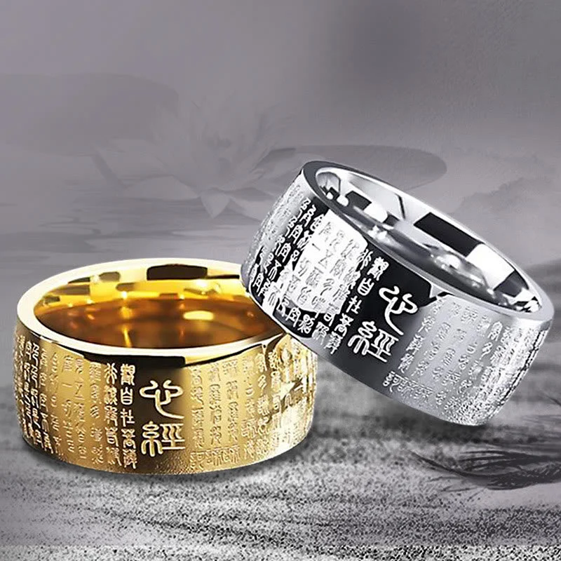 Chic Women's Rings for Fashion-Forward Looks-Buddha Stones FengShui Buddhism Ancient Heart Sutra Lucky Ring Chic Women's Rings for Fashion-Forward Looks-Buddha Stones FengShui Buddhism Ancient Heart Sutra Lucky Ring