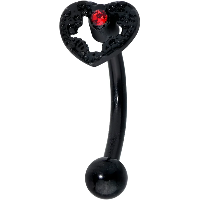 Women's Earrings – Elegant Designs for Every Personality--16 Gauge 5/16 Red Gem Black Steampunk Skeleton Curved Eyebrow Ring